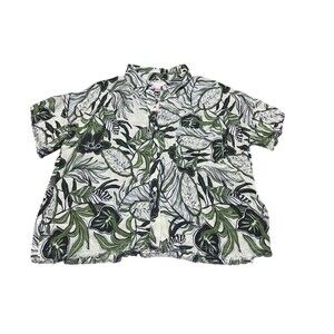 Philosophy Button-Up Shirt Womens Size M Tropical Leaf Print Frayed Hem‎